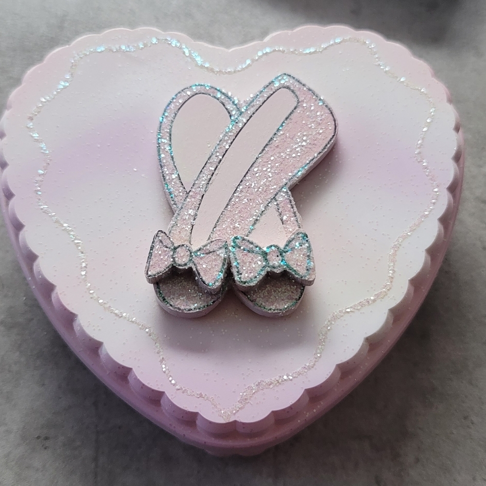 Pink Glitter Ballet Slipper Ballerina Trinket Heart Shaped Box